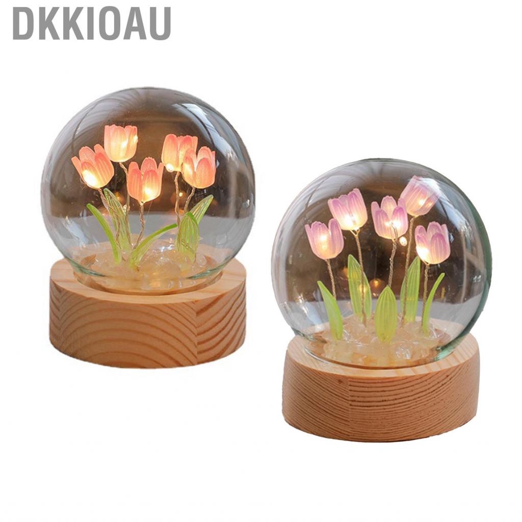 Dkkioau Flower Night Light With Glass Cover Handmade DIY Bedside  Lamp Table Desk Bedroom Decor Mood