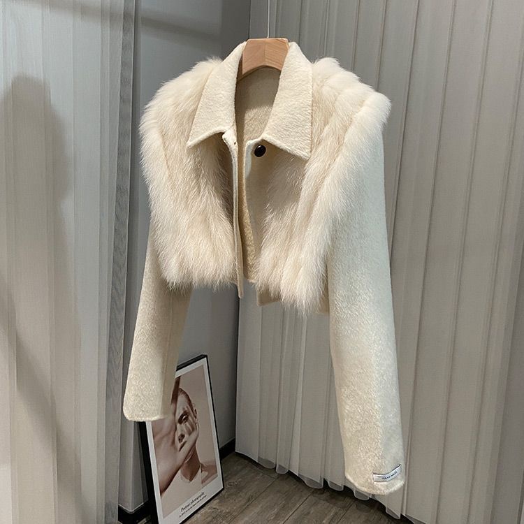 Áo Khoác Len Hai Mặt Phối Lông Cáo Nhân Tạo Phong Cách Mới 2023