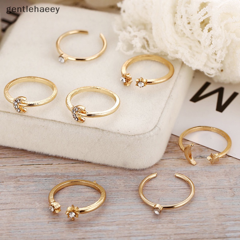 Gent set 10 Nhẫn Đeo Khớp Ngón Tay Màu Vàng Kim Cổ Điển Hình Trăng Sao Ngọc Trai Tình Yêu Thời Trang Đơn Giản Sáng Tạo