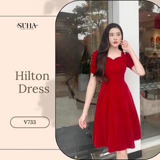 Váy nhung thiết kế dáng xòe che khuyết điểm, vải lỳ ko xù- SUHA Fashion- Hilton Dress V733
