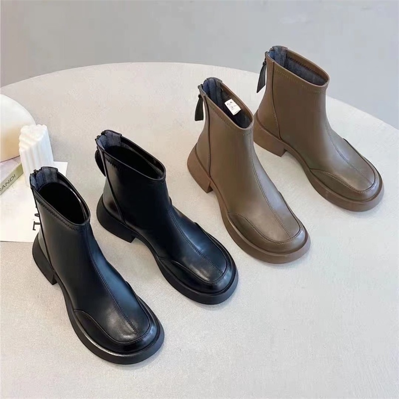 ZHUXIA Giày Bốt Da Chống Trượt Thoải Mái Phong Cách Hàn Quốc Cho Nữ