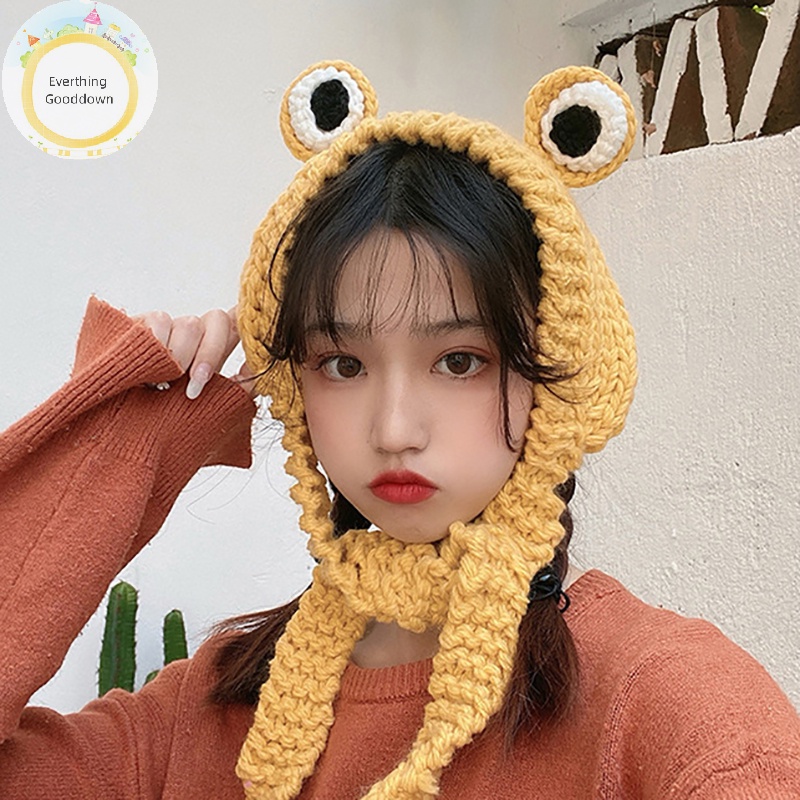 Everthinggooddown Mũ Len Beanie Dệt Kim Hình Ếch Vui Nhộn Giữ Ấm Mùa Đông Cho Nam Và Nữ vn