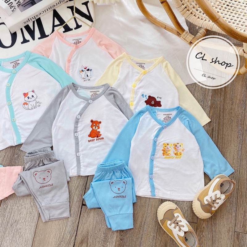 Bộ dài tay cài lệch, dài tay cài chéo Hanakids chất thun lạnh loại 1 siêu mềm mát cho bé