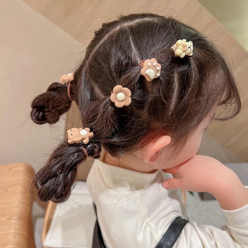 Set 10 Dây Cột Tóc Họa Tiết Hoạt Hình Phong Cách Hàn Quốc Dễ Thương Cho Bé Gái