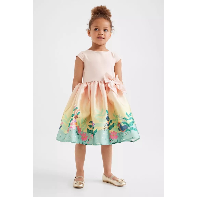 Đầm thun nơ eo họa tiết H&M xuất xịn