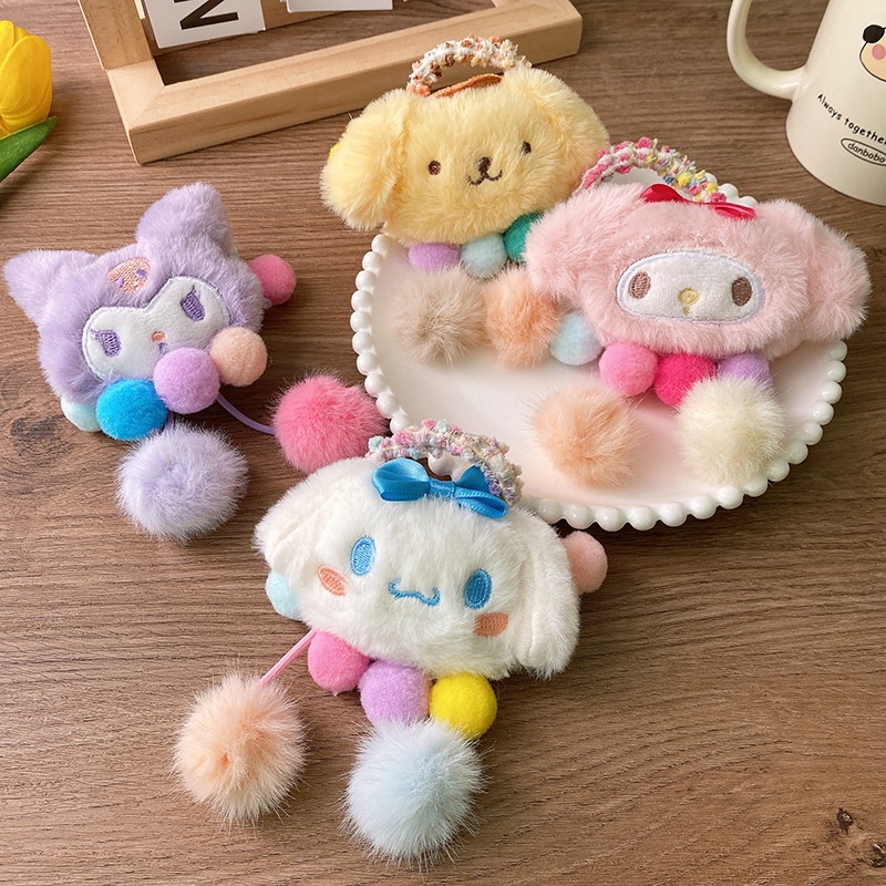 SANRIO Mới Dây Cột Tóc Cao Su Đính Bóng Lông Hoạt Hình kuromi Đáng Yêu Cho Bé Gái