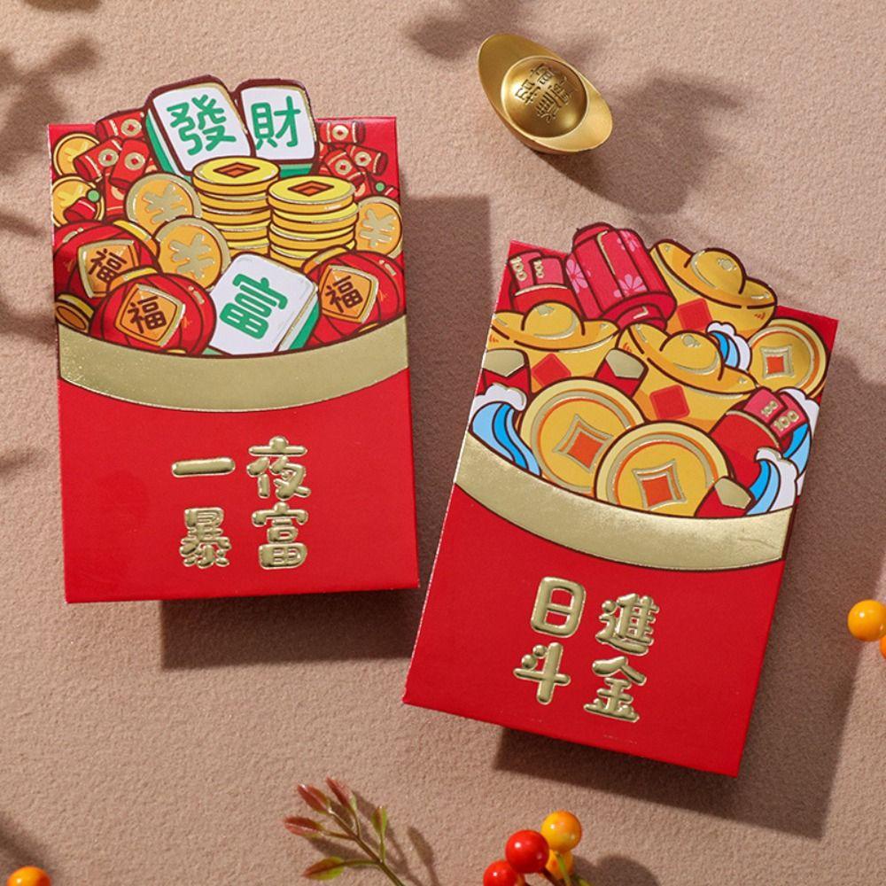 Set 6 Bao Lì Xì Đỏ mini In Họa Tiết Hoạt Hình 3d Thủ Công