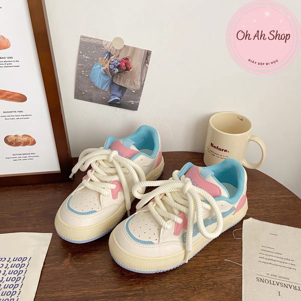 🍓  Giày Dây Thừng Màu Xanh Hồng Mũi Tròn Đi Học Giày Da Hàng Loại 1