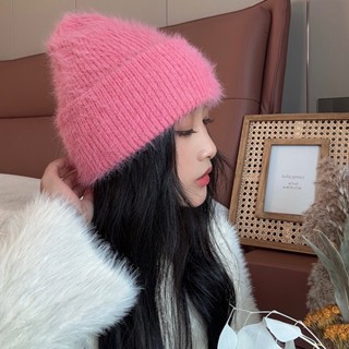 Mũ Len Giả Lông Thỏ Màu Trắng / Hồng Bảo Vệ Tai Chống Gió Thời Trang Thu Đông Cho Nữ