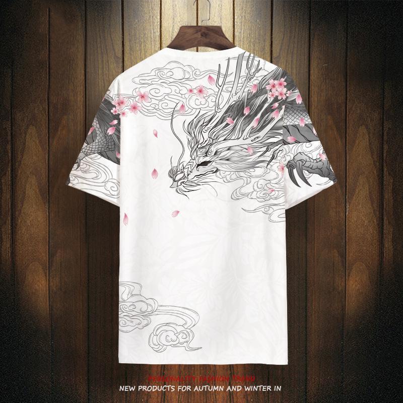Áo Thun Nam Cổ Tròn Ngắn Tay Dáng Rộng In Hình Rồng Phong Cách retro Thời Trang 2023