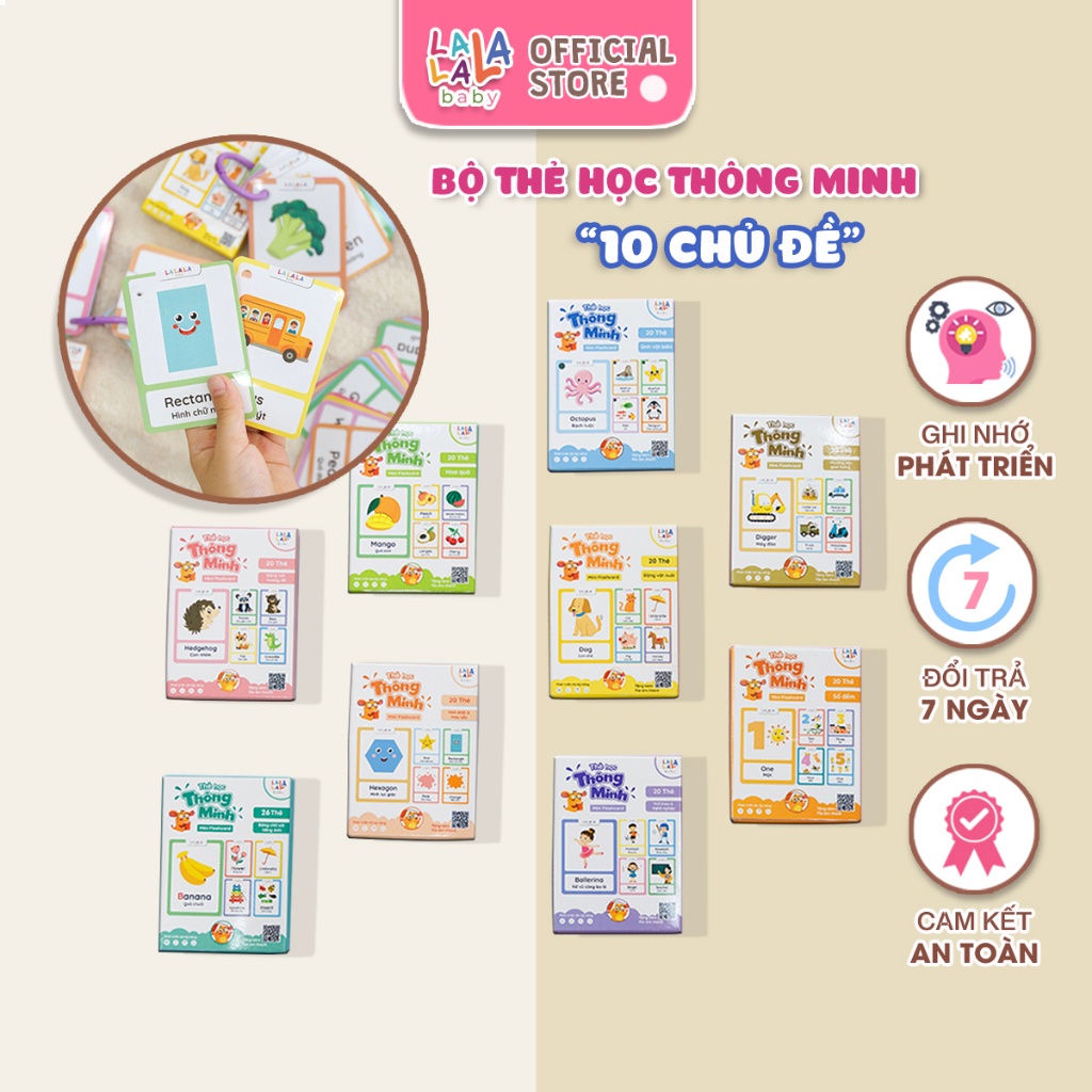 Thẻ học thông minh Mini Flashcard song ngữ Anh - Việt nhiều chủ đề cho bé thương hiệu Lalala baby