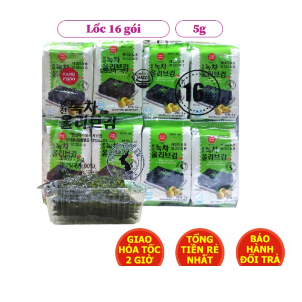 Kang's Food Rong Biển Hàn Quốc Ăn Liền Tẩm Dầu Olive lốc 16 gói x 5g Shopbethienkim
