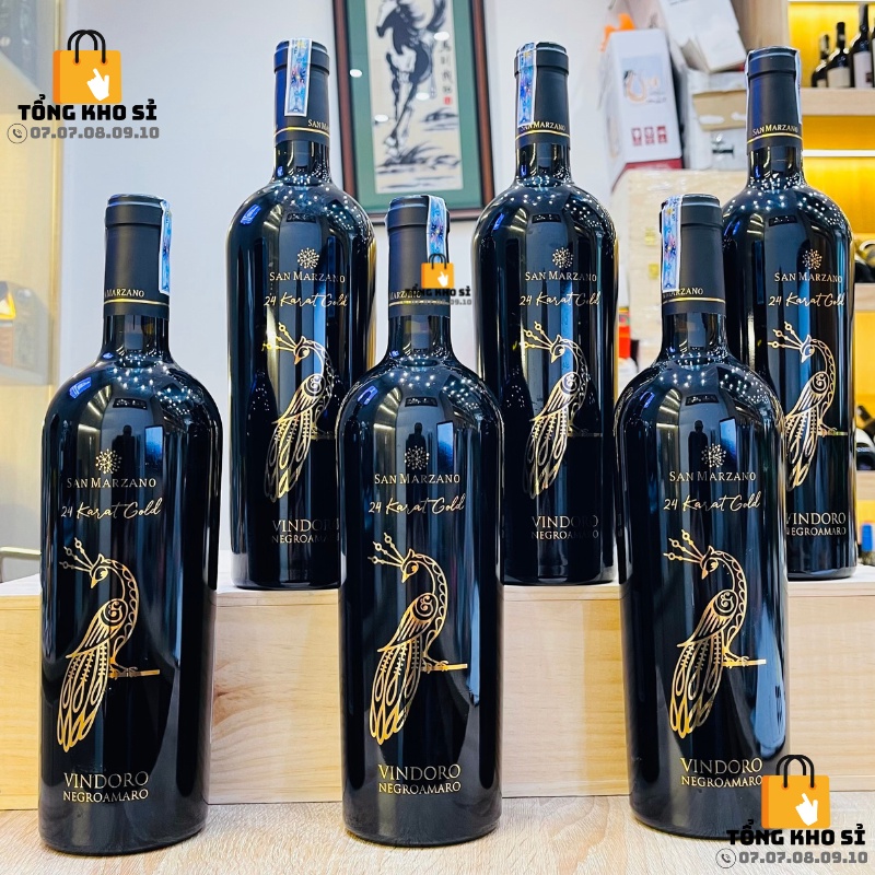 Rượu Vang Nhập Khẩu, Vang Đỏ, Rượu Vang Ý Con Công Vindoro Gold Karat 750ml 15%