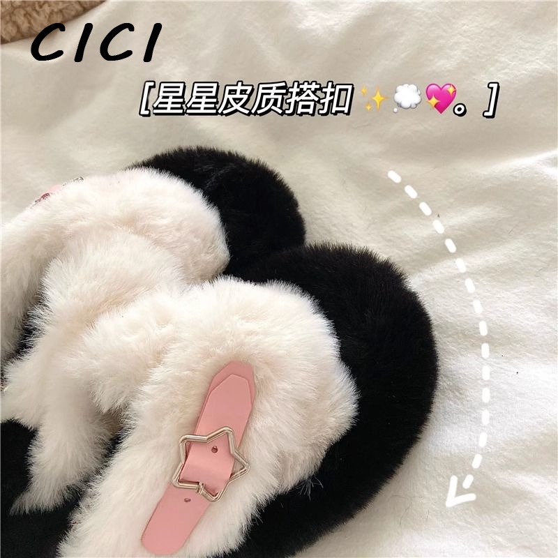 CICI dép nữ dép lông dép sandal nữ dép bánh mì Kiểu dáng độc đáo Thấm hút mồ hôi Hợp thời Cá tính FDL23C08YA 50Z231211