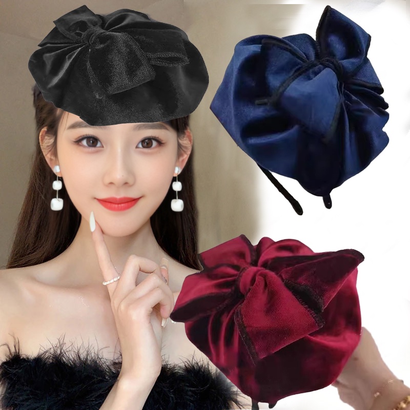 Đen Kẹp Tóc Hình Nón Nhung Thắt Nơ Xinh Xắn Cho Nữ