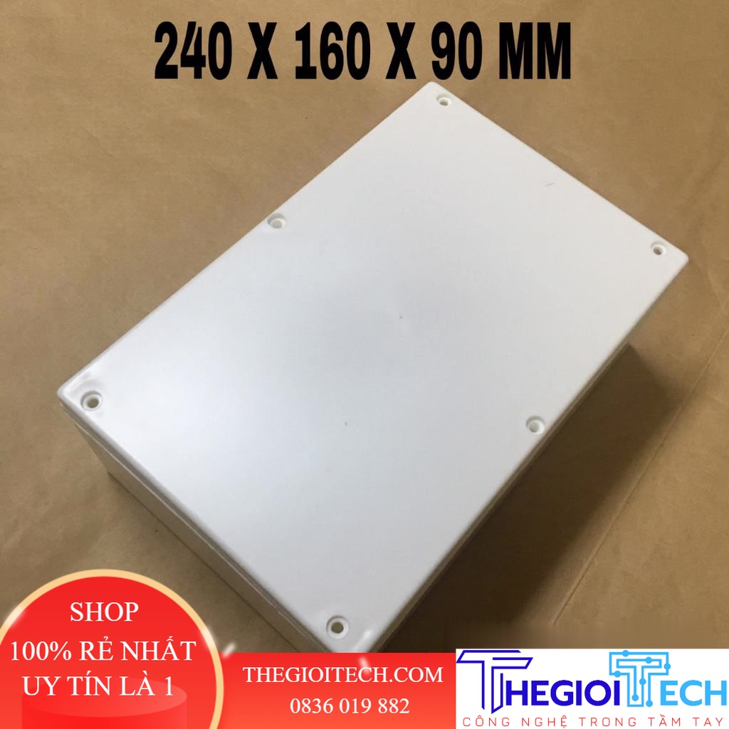 Hộp 240x160x90mm kèm ốc vít và ron cao su trống nước - Hộp nhựa đựng mạch điện tử. - Trắng có ron va ôc