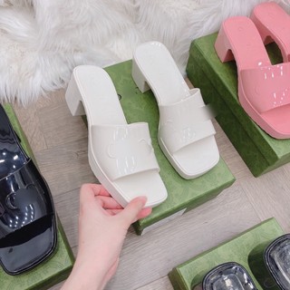 Guốc nhựa nữ gót vuông nhựa non nguyên khối cao 6cm