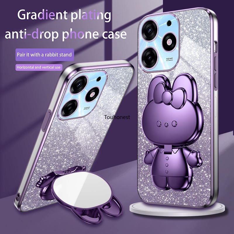 Ốp Điện Thoại For Tecno Spark 10 Pro Case Tecno Spark 6 Go Casing Tecno Spark Go Ốp Lưng Tecno Spark 8C Case Tecno Spark 10C Case Tecno Spark 9 Case Bunny Vanity Mirror Bracket Cartoon Stand Rabbit Holder Phone Cassing Cases Case Soft Cover WT