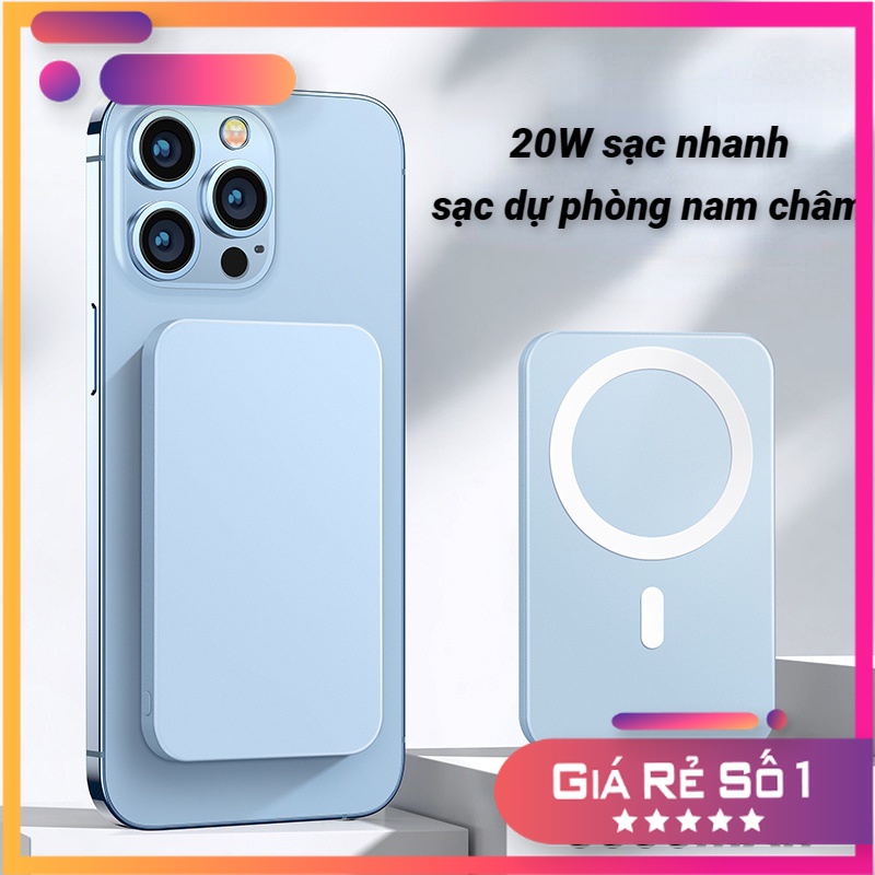 Pin Sạc Dự Phòng Không Dây 5000mAh Mini Có Nam Châm Tự Động Lấy Nét  Cho iPhone