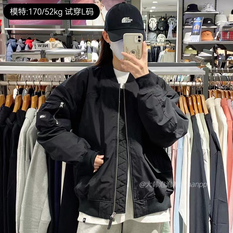 The north face Áo Khoác Gió Vải cotton Dày Ấm Áp Thêu logo Cá Tính Cho Nam Và Nữ