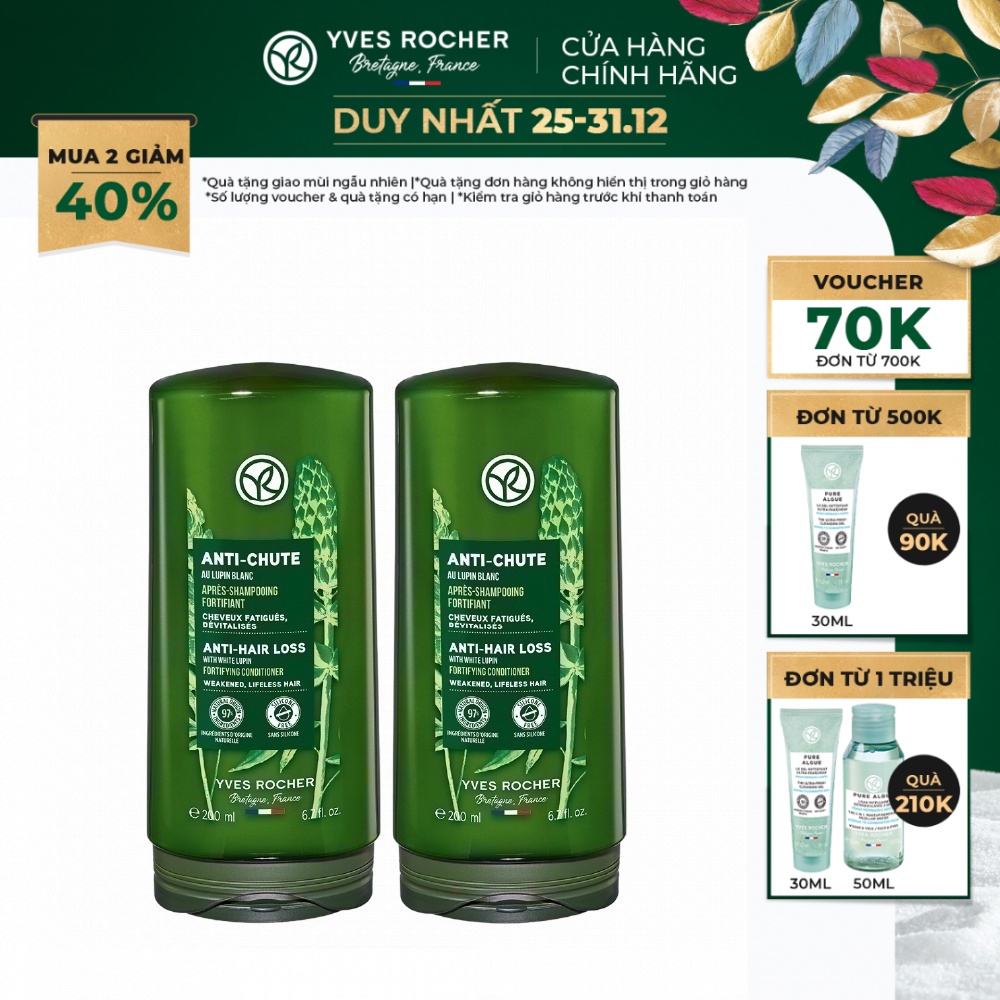 Combo 2 Dầu Xả Giảm Tóc Gãy Rụng Yves Rocher Anti-Hair Loss With White Lupin Fortifying Conditioner Bottle 200ML