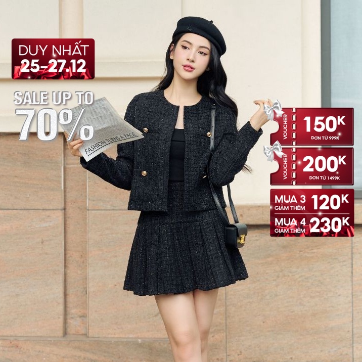 SALE UP TO 50% + VC 200K || JOVEN Chân Váy Vesla Dáng Xếp Ly Cạp Cao Sang Trọng