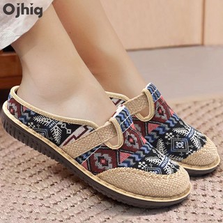Giày lười nữ vải lanh đế mềm thoáng khí thời trang