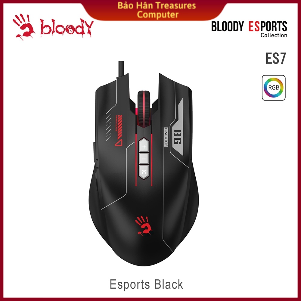 Chuột Chơi Game Thể Thao A4TECH BLOODY ES7/ 6000DPI 5 Cấp/ Led RGB 16 Triệu Màu/ 1ms/ Phần mềm Esports - Hàng Chính Hãng
