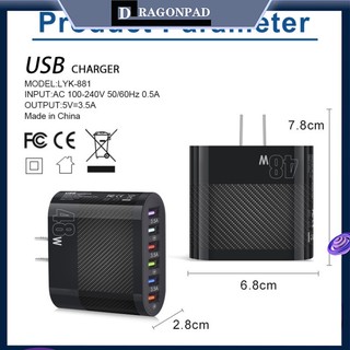 Củ Sạc Nhanh 48W 6 Cổng USB Cho IPhone Android Tablet PC Mobile