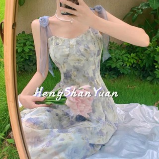 Heng Shan Yuan Đầm Dài Eo Cao In Họa Tiết Tranh Sơn Dầu Phong Cách Pháp Thời Trang Mùa Hè Mới Dành Cho Bạn Nữ