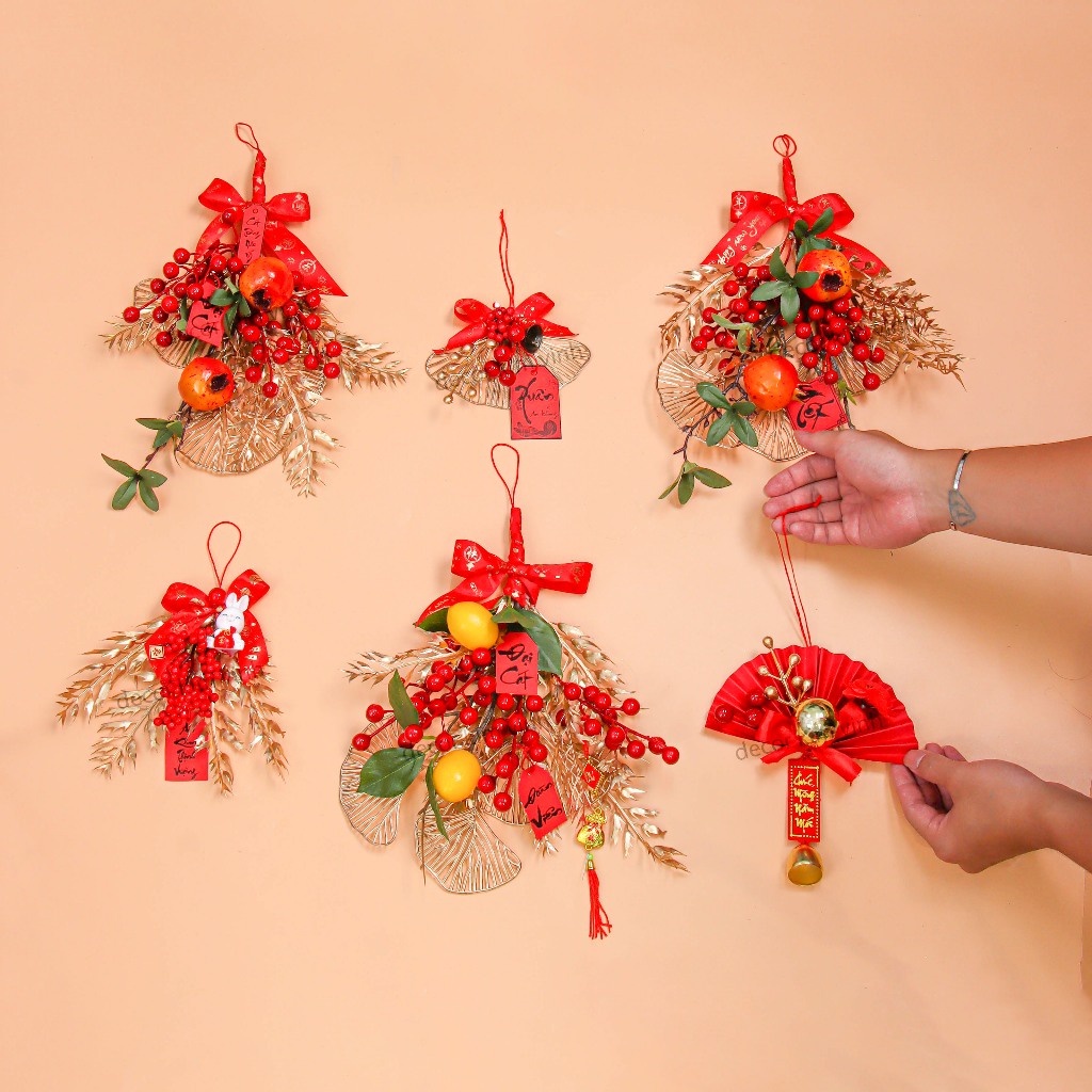 Chùm hoa tết H98 Trang Trí Đỏ Trưng Tết