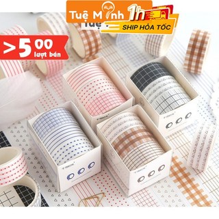 Set 3-5 washi tape dài 2-3m họa tiết kẻ, chấm bi - bộ băng dính trang trí sổ Bullet Journal, thiệp