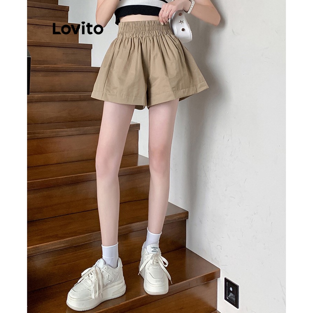 Lovito Quần short có túi trơn thông thường dành cho nữ LNE21097