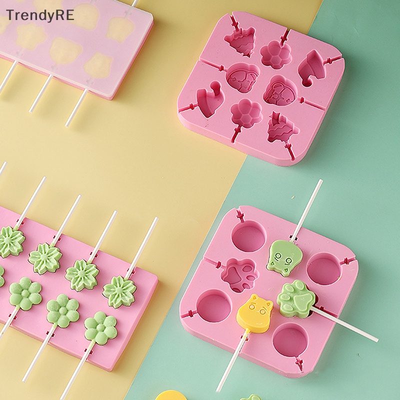 Khuôn Silicon Làm Kem Que Hình Kẹo Mút Hoạt Hình Dễ Thương Kèm Nắp Đậy diy