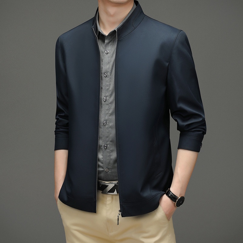 Áo Khoác Tay Dài Dáng Rộng Cổ Đứng Màu Trơn Phong Cách Hàn Quốc Thời Trang Cho Nam