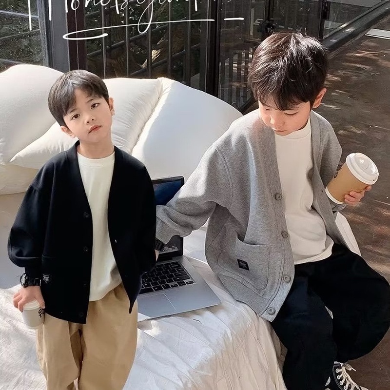 SUPER KIDS đồ bé trai Áo Khoác cardigan Màu Đen Phong Cách Hàn Quốc Cho Bé Trai quần áo trẻ em