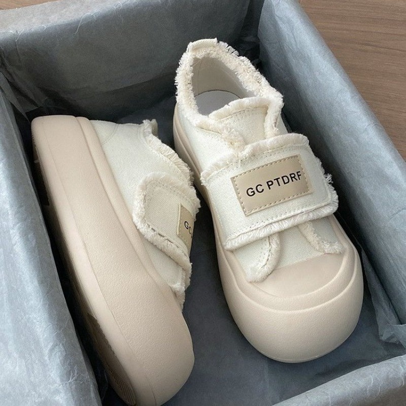 Giày Vải canvas Đế Dày Thoáng Khí Mũi Tròn Quai Dán Thời Trang Mùa Hè 2023 Dễ Thương