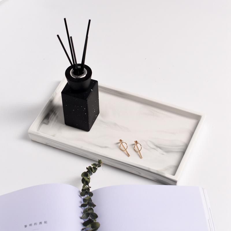 MANDY HOME Khay Gốm Đựng Nến Thơm Họa Tiết Cẩm Thạch Phong Cách Bắc Âu