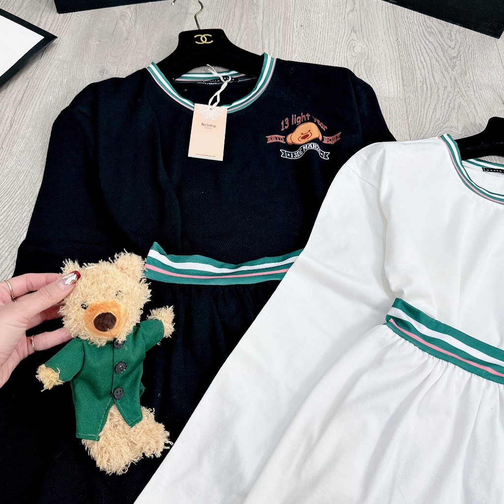 Set áo dài tay mix chân váy phối kẻ kèm gấu siêu hot BN572CCC