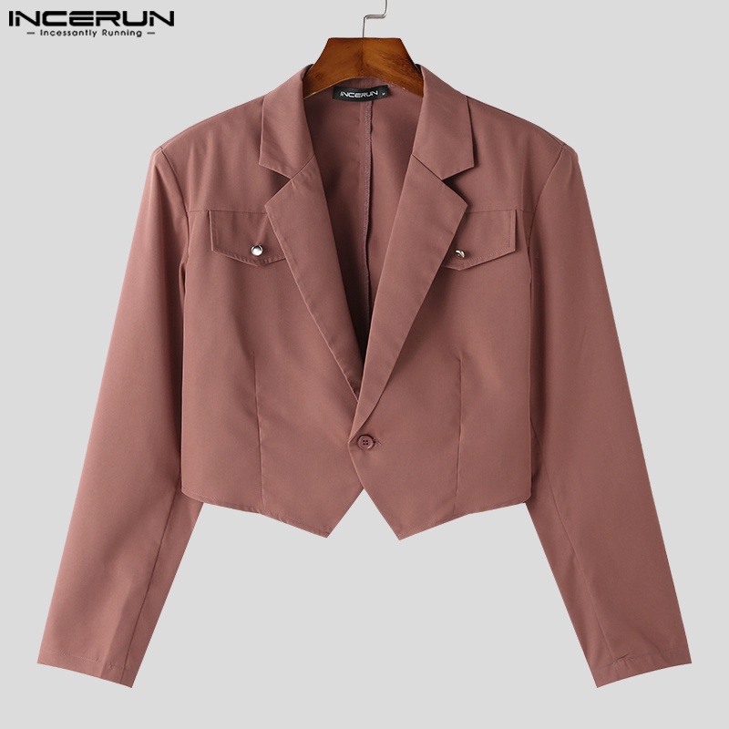 INCERUN Áo Khoác blazer Dài Tay Màu Trơn Có Túi Thời Trang Hàn Quốc Cho Nam
