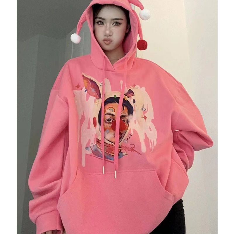 HANLU Áo Hoodie Dáng Rộng In Hình Chú Hề Vui Nhộn Thiết Kế Mới Cho Cặp Đôi