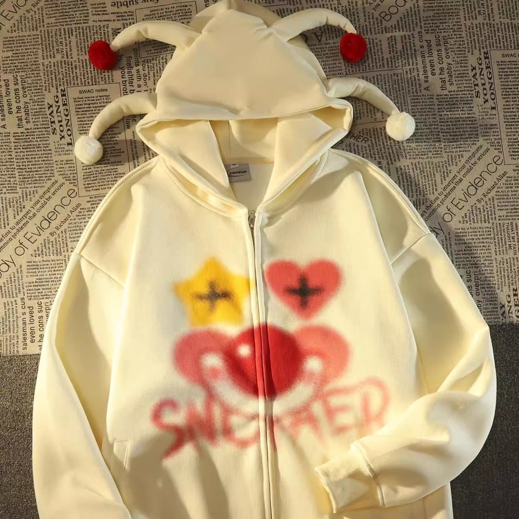 Áo Khoác Hoodie In Hình Chú Hề Tai Hề Phong Cách retro Mỹ Thời Trang Xuân Thu Cho Cặp Đôi
