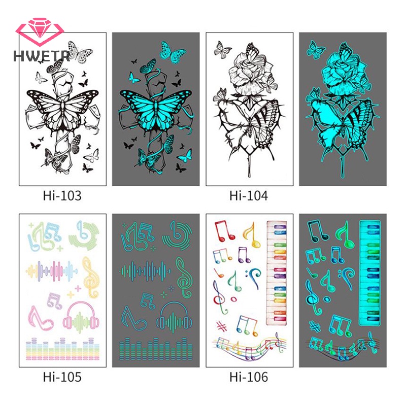 Hình Xăm Dán Tạm Thời Hình Bướm Phát Quang Độc Đáo Mới