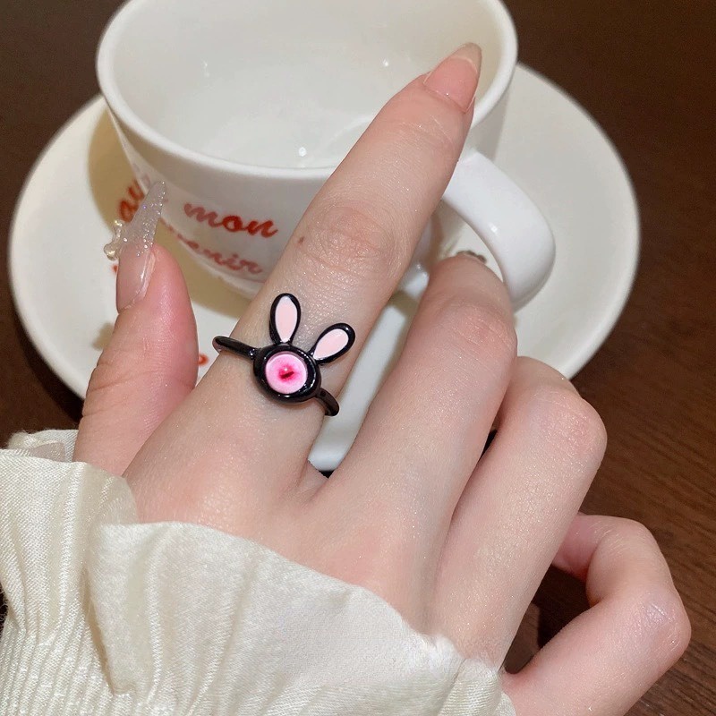 Nhẫn Hở Hình Mèo Đen / Thỏ Hoạt Hình Bằng Nhựa resin Dễ Thương Có Thể Điều Chỉnh Cho Cặp Đôi