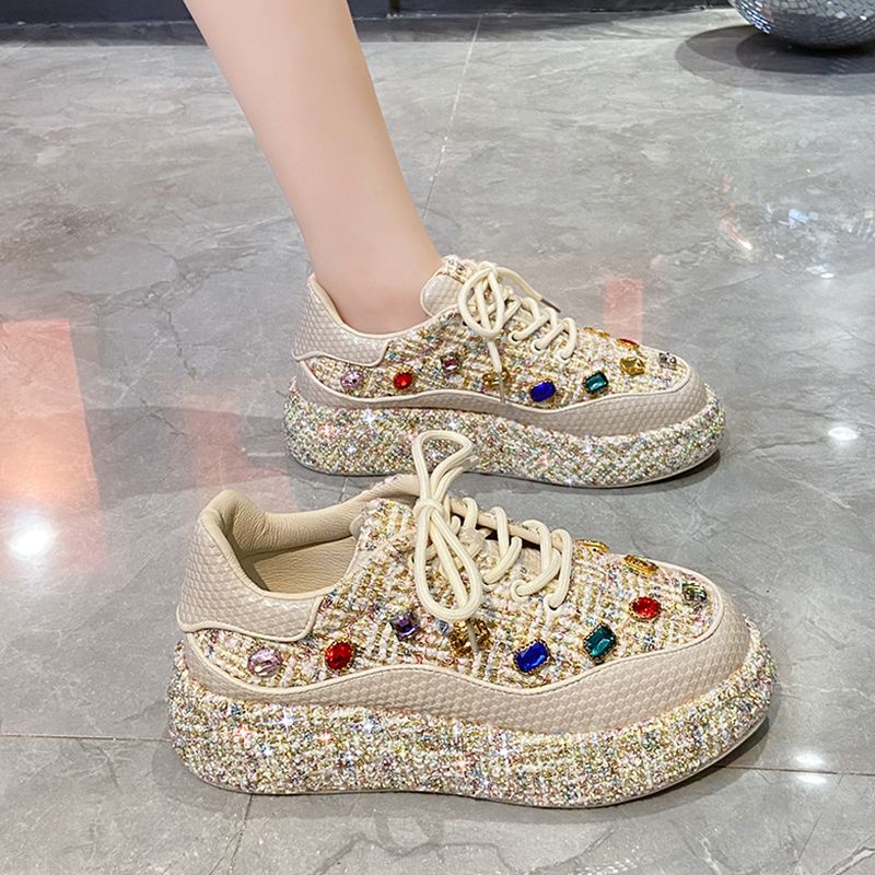 Giày Thể Thao Đế Dày Màu Trắng Đính Đá Phong Cách Châu Âu Thời Trang Xuân Thu Mới 2023 Dành Cho Bạn Nữ