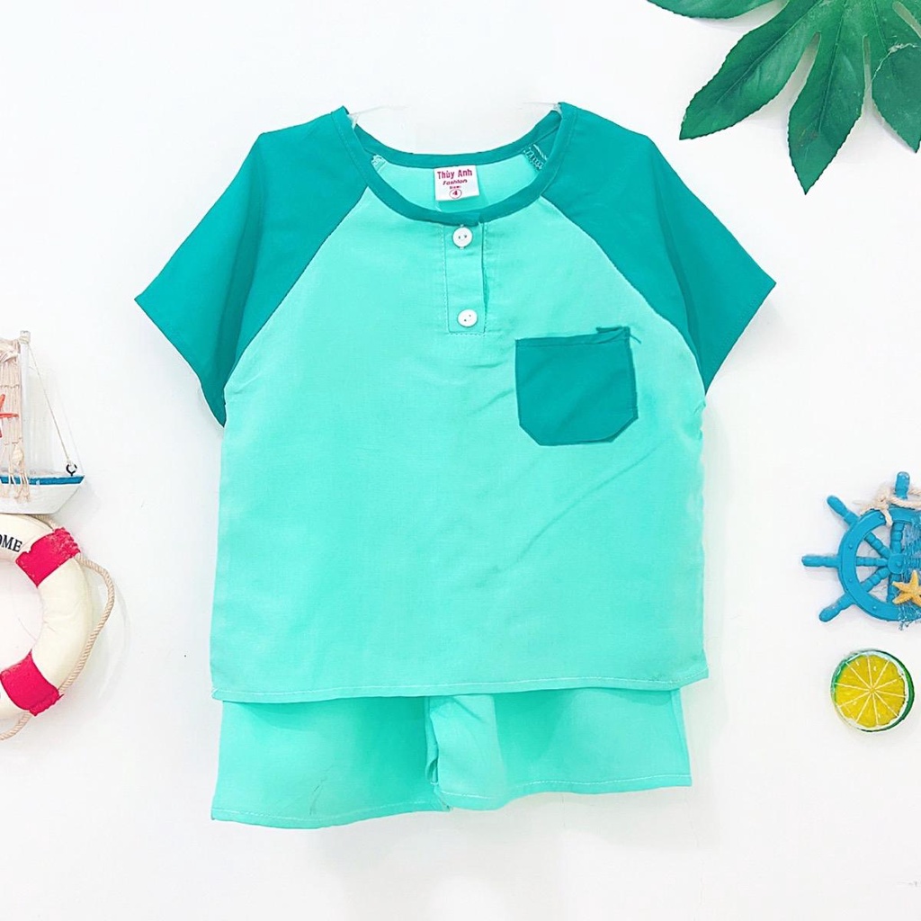 TOLEXINH  bộ tay ngắn quần đùi bé trai màu phối màu - vải tole loại 1