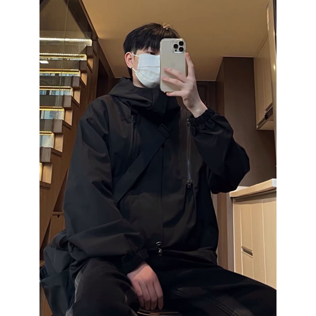 Áo khoác gió dù nam có mũ thiết kế nhiều khóa kéo phong cách hiphop đường phố EA100 Meme
