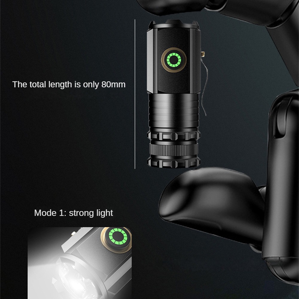 Ánh sáng mạnh Đèn pin bắn xa Siêu sáng Mini cầm tay Đèn pin cầm tay cắm trại ngoài trời Đèn nắp đa chức năng