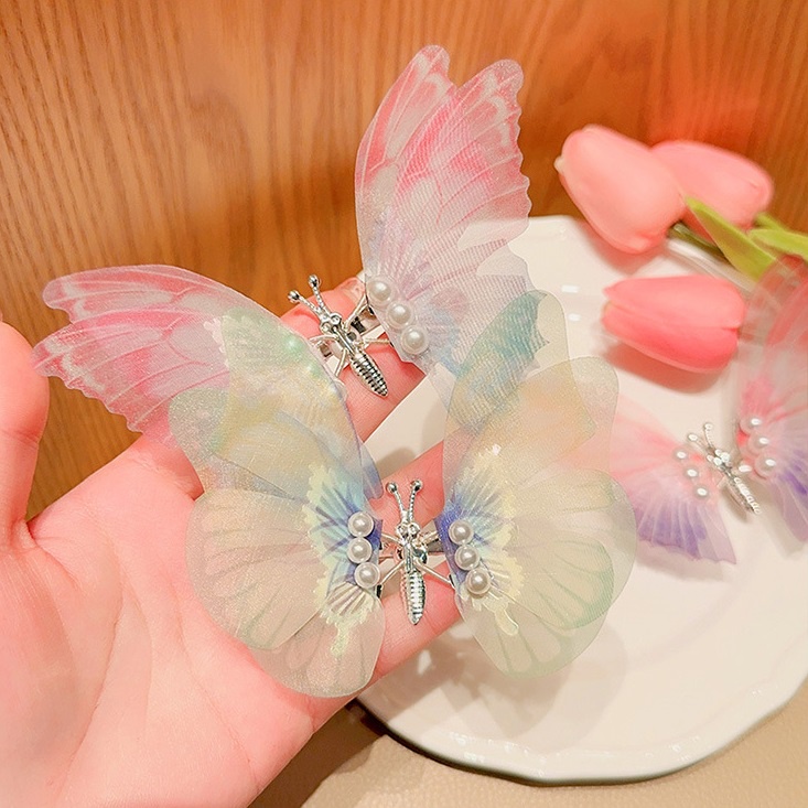 Kẹp tóc cánh bướm vải voan 2 lớp sinh động sắc màu K118