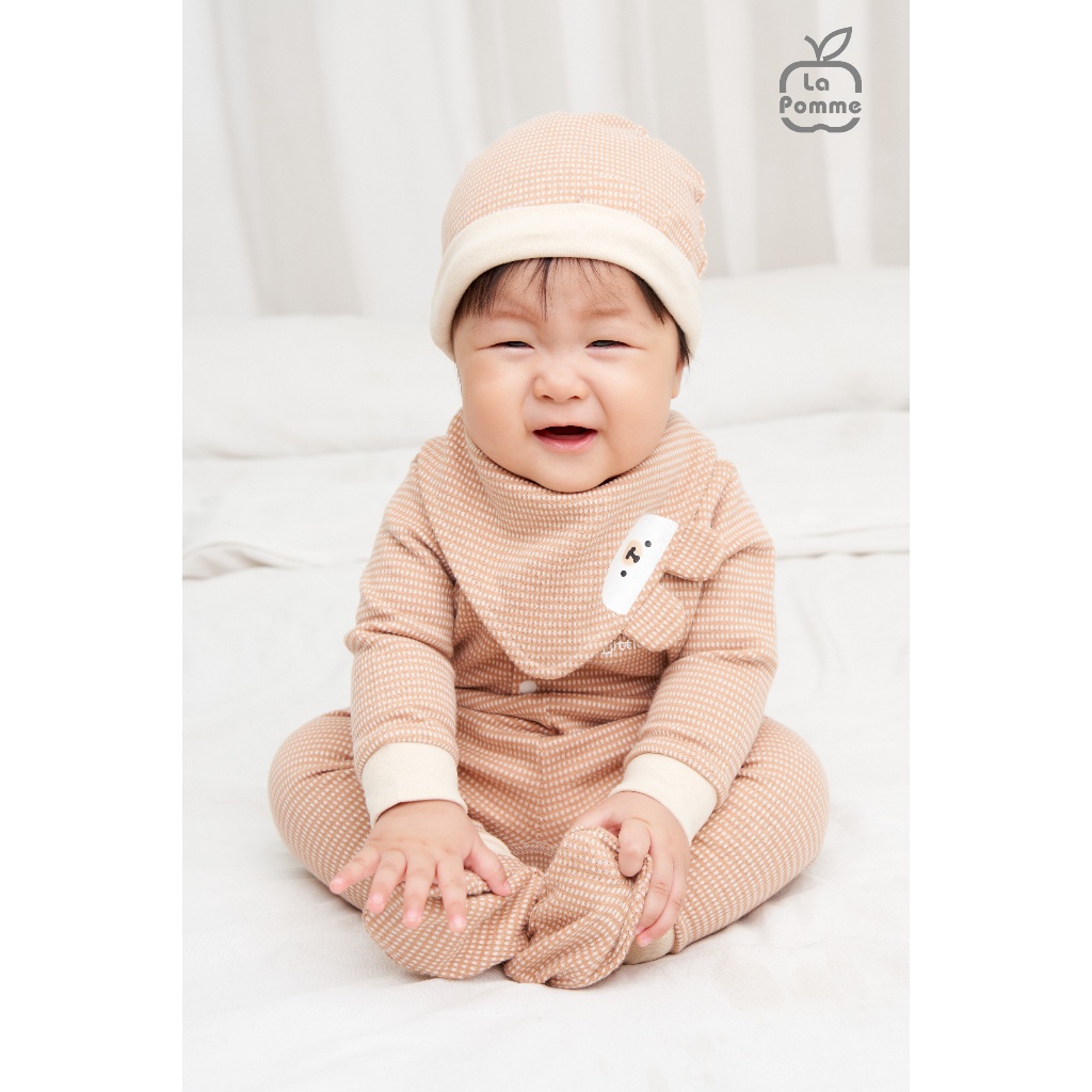 Bộ Dài Tay La Pomme Cúc Giữa Caro Bear